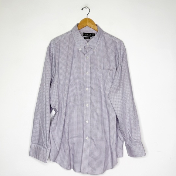 Lauren Ralph Lauren Purple Button Down Shirt Checkered Pattern Size 18 34/35 XL - Picture 3 of 6